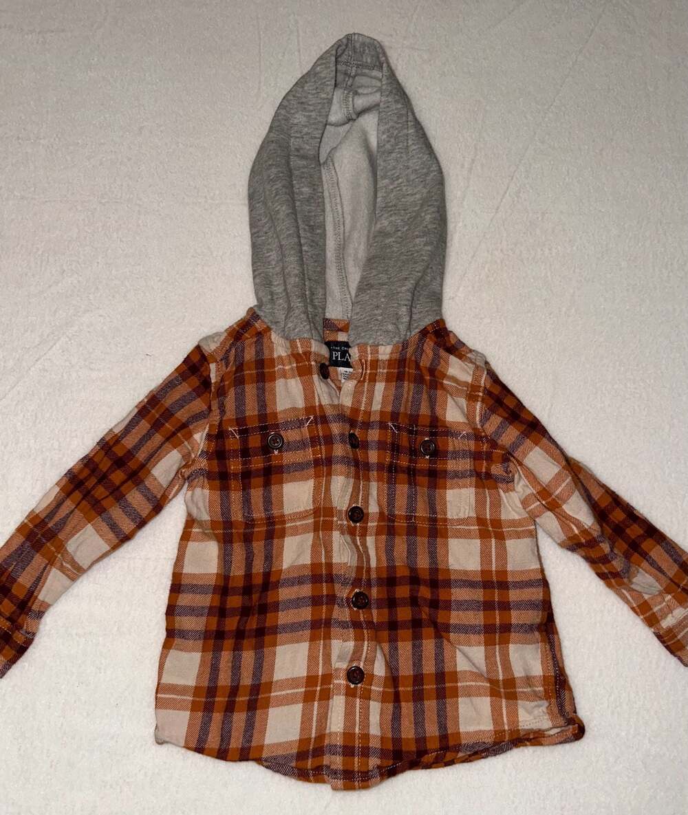 The Children's Place Toddler Boys Plaid Flannel Hooded Long Sleeve Button-Up Shi